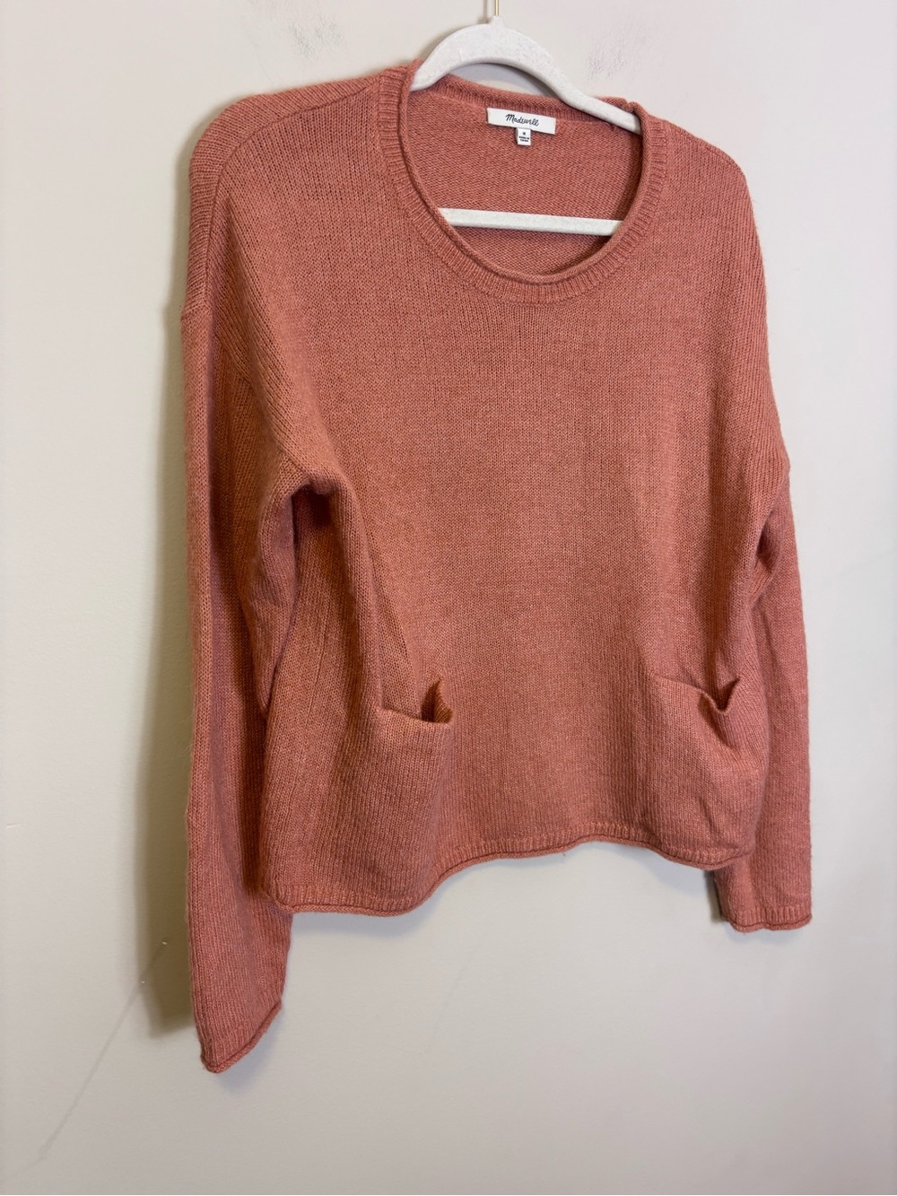 Madewell Pink Crewneck Sweater with Front Pockets Medium - Picture 3 of 6